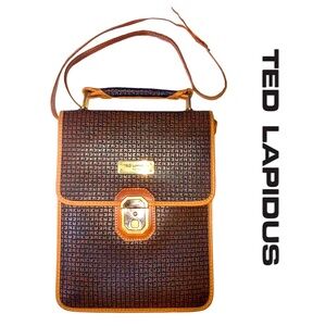 Ted Lapidus Paris Vintage Monogram Leather Crossbody  Purse